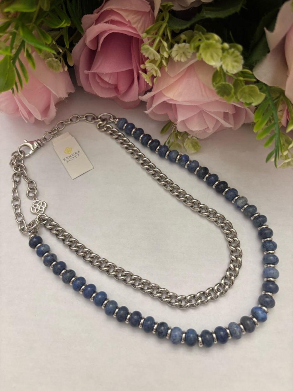 Kendra Scott Navy Bead & Silver Double Strand Necklace